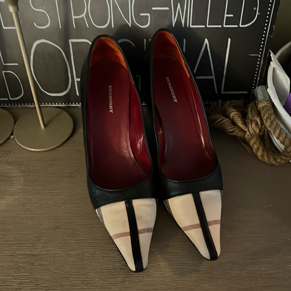 Burberry Black and Cream Heels with Iconic Check Pattern